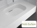 Plan vasque système d’évacuation discret L 50 à 201 x P 40 à 51 cm, Solid-Surface finition lisse mate, Anti bactérien, résine Akrytan®SOLID teinté dans la masse, Livraison Offerte.